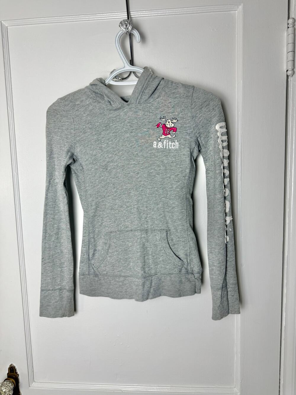 Abercrombie Kids Hoodie Small Gray A&Fitch Moose Logo Embroidered Y2K Preppy